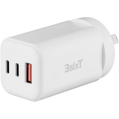 3S-2827 - 3sixT Wall Charger GaN 65W USB-C PD x 2 + USB-A - White