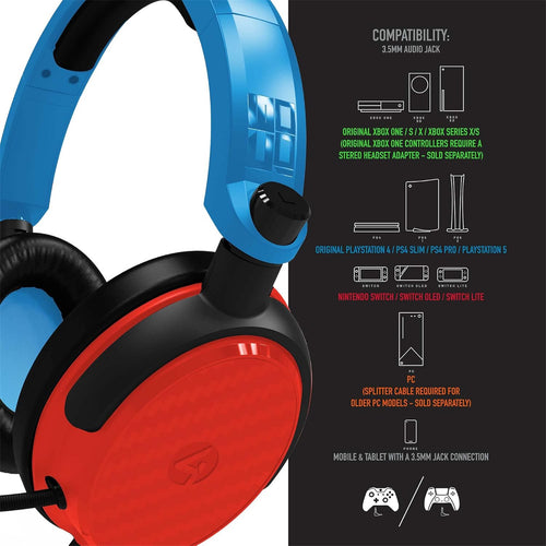 4GAMERS C6-100BLU-RED-4G C6-100 Wired Gaming Headset for Switch, XBOX, PS4/PS5, PC, Neon Blue/Red