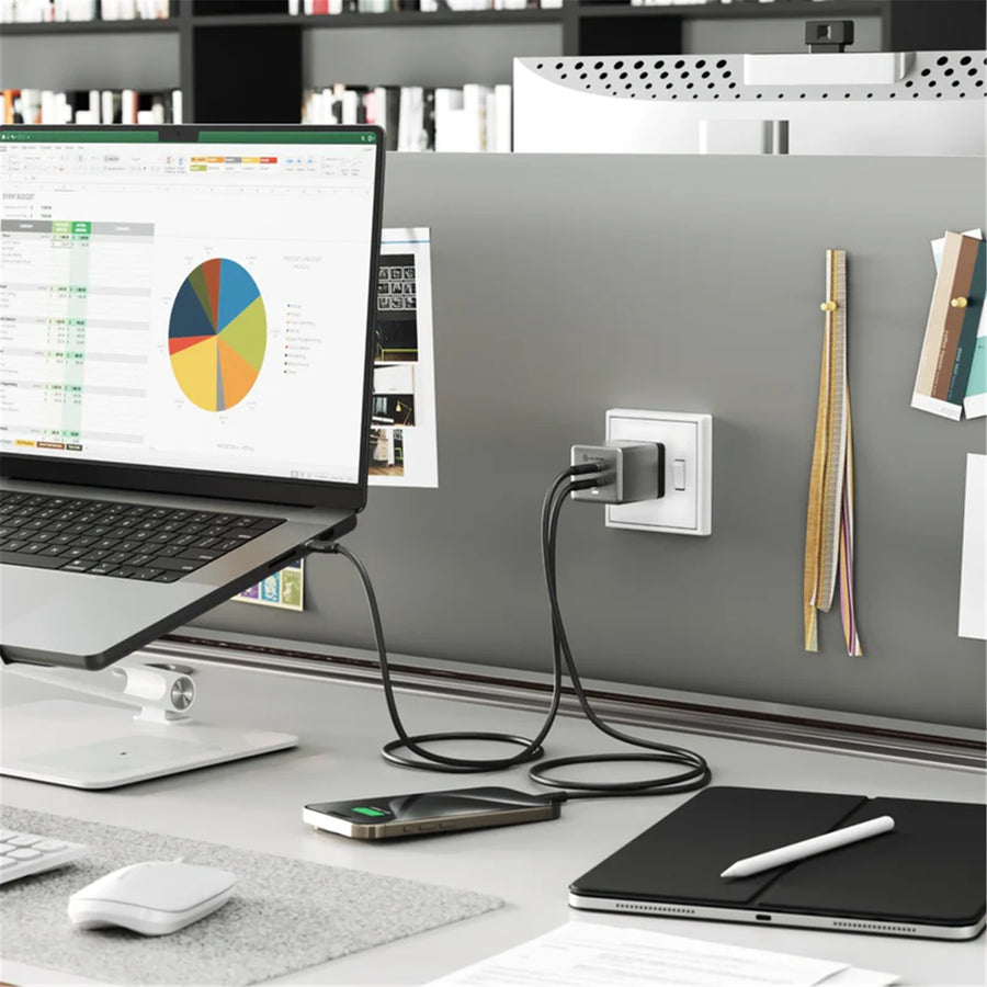 Alogic WCG2X70SGR-ANZ 2X70 Rapid Power 70W GaN Charger - 2xUSB-C can charge a variety of mid-power USB-C devices, including MacBook Airs, iPads Nintendo Switch or even notebook/laptops
