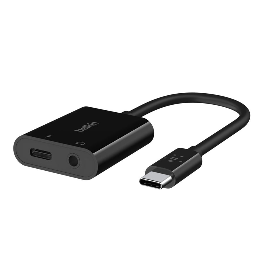 Belkin USB-C to 3.5 mm Audio + USB-C Charge RockStar Adapter - Charge and Listen at the Same Time! Black