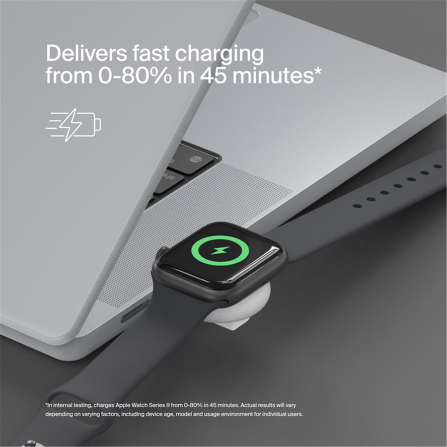 Belkin Boostcharge Portable USB-C Apple Watch Charger - White This MFI certified USB-C Apple Watch Charger plays well with all other Apple Watch models, and its sleek design is travel-friendly