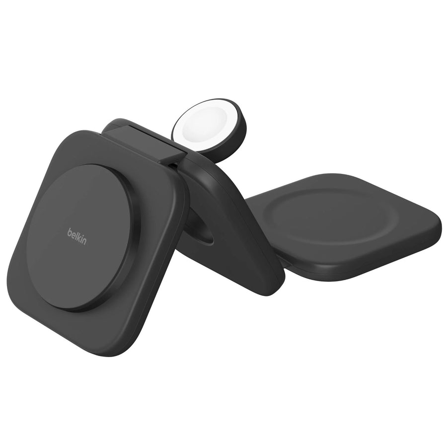 Belkin 3-in-1 Magnetic Wireless Charging Travel Pad with Qi2 15W Delivers 15W of fast wireless charging to your iPhone 16/15/14/13/12, 5W to your Apple Watch and 5W to your AirPods.