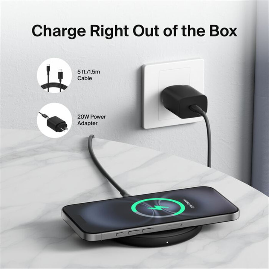 Belkin BoostCharge Pro Wireless Charging Pad 15W - Black, Included Wall Charger, Up to 15W of Wireless Charging, Easy Alignment and Larger Pad, LED Indicator