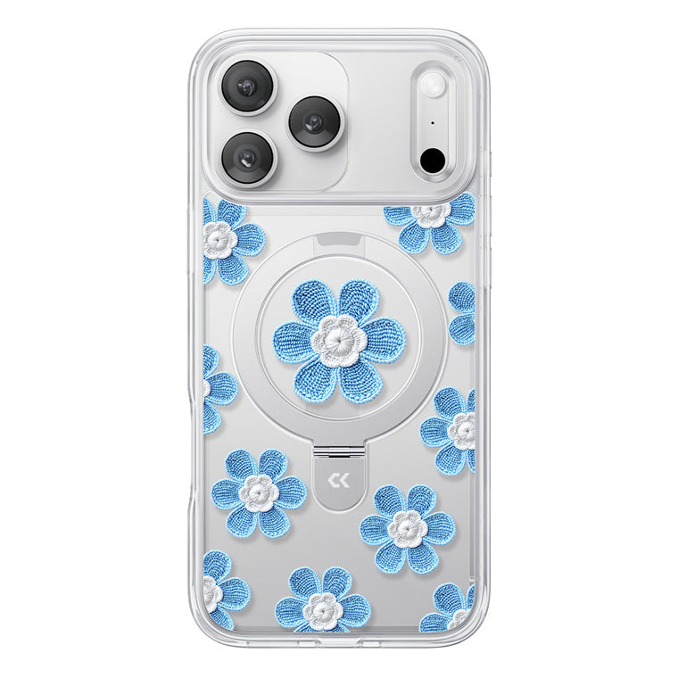 CASEKOO by TORRAS iPhone 17 Pro Magnetic Kickstand Case - Small Blue Flowers