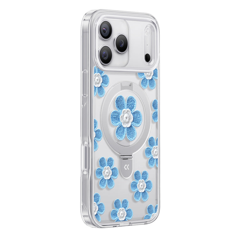 CASEKOO by TORRAS iPhone 17 Pro Magnetic Kickstand Case - Small Blue Flowers