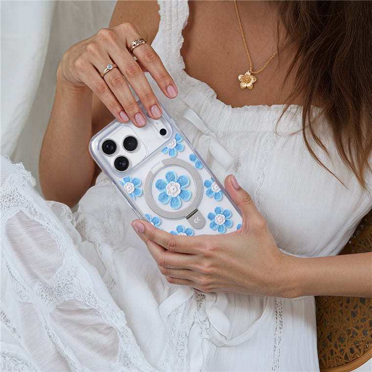 CASEKOO by TORRAS iPhone 17 Pro Magnetic Kickstand Case - Small Blue Flowers
