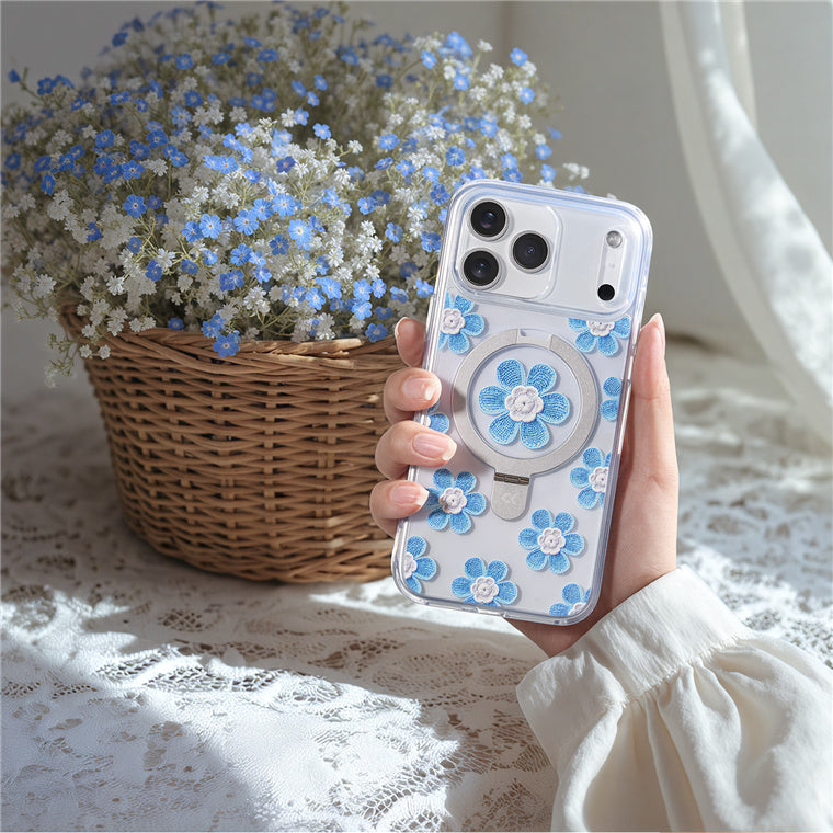 CASEKOO by TORRAS iPhone 17 Pro Magnetic Kickstand Case - Small Blue Flowers