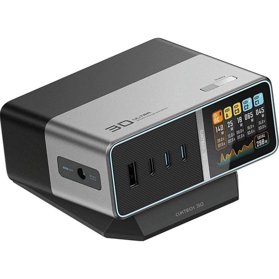 CUKTECH No.30 Ultra 300W DC Desktop Charging Station with 1.83i inch Smart Screen - Charge 5 Devices at Once - Compatible with Apple, Samsung, Xiaomi, HP, Dell, Lenovo, Asus