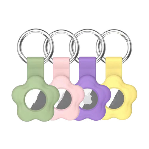 AirTag Silicone Flower Key Ring (2nd Gen/1 Gen) - 4 Pack Green / Pink / Purple / Yellow