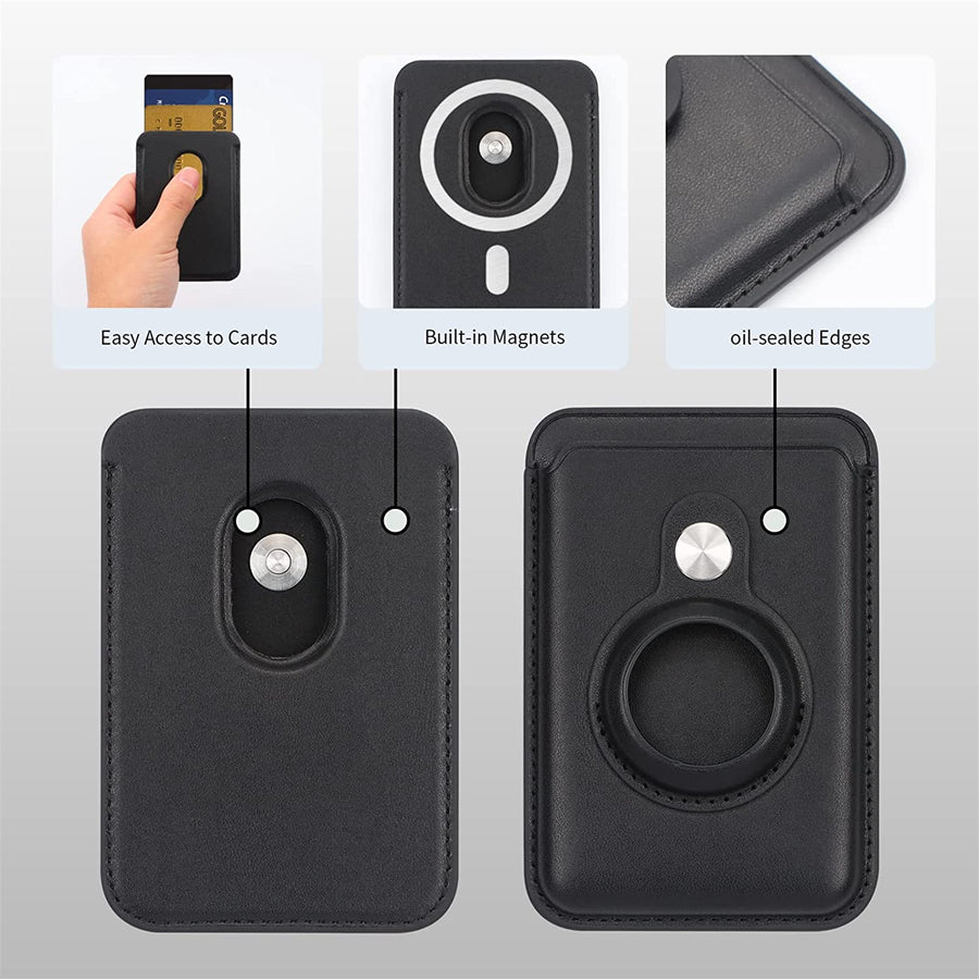 MagSafe Card Wallet with Built-in AirTag Pocket - Black - fit 2-3 cards, Compatible for iPhone 16/15/14/13/12 Series - Compatible with Airtag (2nd Gen/1 Gen)