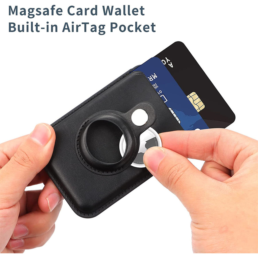 MagSafe Card Wallet with Built-in AirTag Pocket - Black - fit 2-3 cards, Compatible for iPhone 16/15/14/13/12 Series - Compatible with Airtag (2nd Gen/1 Gen)