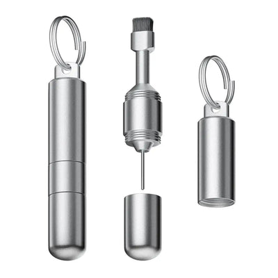 SIM Card Ejector Tool with Earphone Cleaning Pen - Silver - Includes keychain - Multi-functional Brush