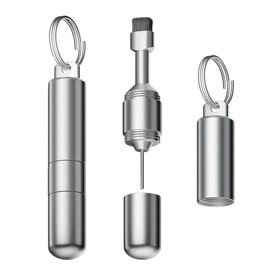 SIM Card Ejector Tool with Earphone Cleaning Pen - Silver - Includes keychain - Multi-functional Brush