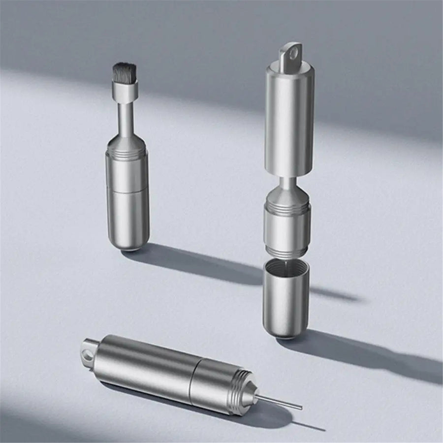 SIM Card Ejector Tool with Earphone Cleaning Pen - Silver - Includes keychain - Multi-functional Brush