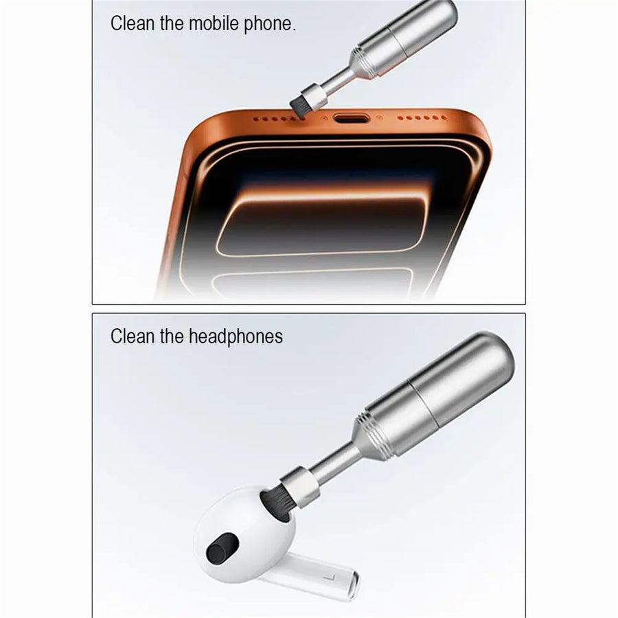 SIM Card Ejector Tool with Earphone Cleaning Pen - Silver - Includes keychain - Multi-functional Brush