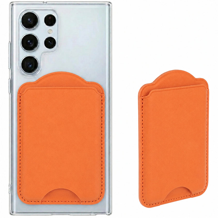 Magnetic PU Leather Wallet Card Holder - Orange - Fit 2-3 cards - Compatible for Samsung Galaxy S26/S26+/S26Ultra/S25/S25+/S25Ultra/Fold7/Flip7 Magentic Case and iPhone 17/16/15/14/13/12 Series