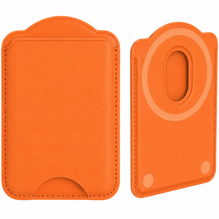 Magnetic PU Leather Wallet Card Holder - Orange - Fit 2-3 cards - Compatible for Samsung Galaxy S26/S26+/S26Ultra/S25/S25+/S25Ultra/Fold7/Flip7 Magentic Case and iPhone 17/16/15/14/13/12 Series