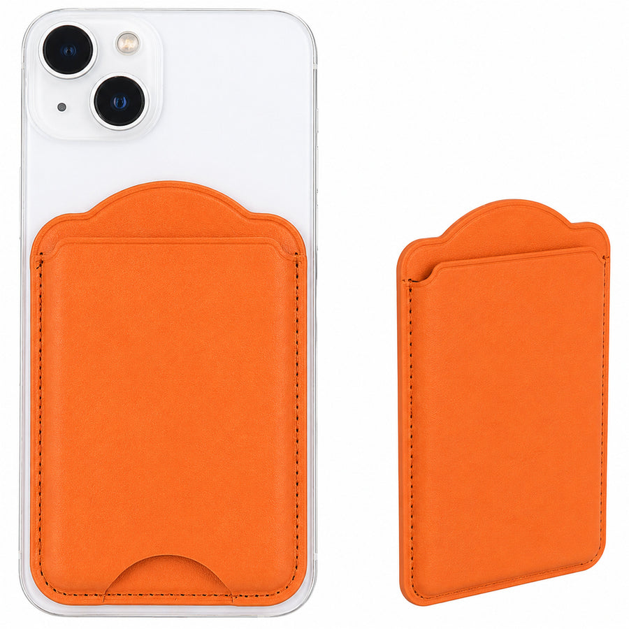 Magnetic PU Leather Wallet Card Holder - Orange - Fit 2-3 cards - Compatible for Samsung Galaxy S26/S26+/S26Ultra/S25/S25+/S25Ultra/Fold7/Flip7 Magentic Case and iPhone 17/16/15/14/13/12 Series
