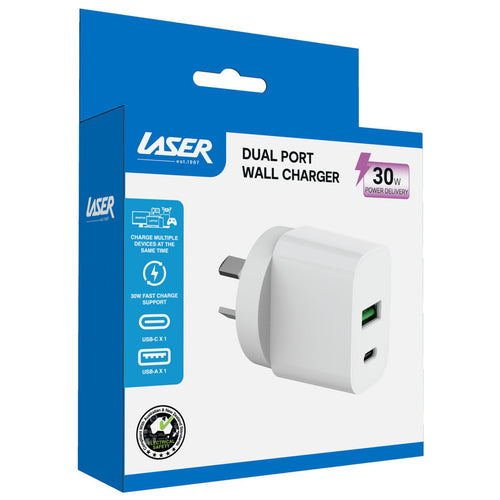 Laser PW-30WAC-751 NL USB-A/C 30W PD Wall Charger -White