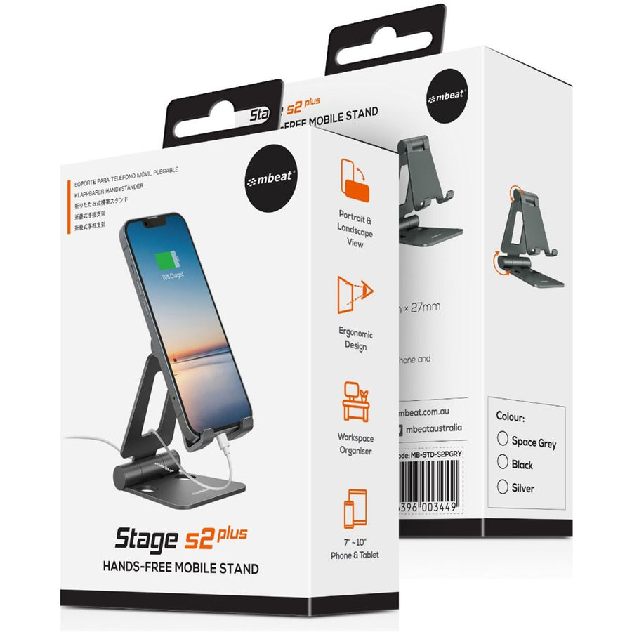 MB-STD-S2PGRY - Mbeat Stage S2+ Foldable Hands Free Mobile Stand - Space Grey