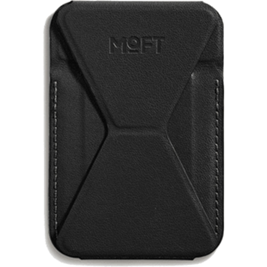 MOFT Snap-On iPhone Stand & Wallet - Jet Black - Slim Magnetic / MagSafe Compatible Card Holder with Adjustable Multi-Angle Phone Stand, MOVAS Vegan Leather, Foldable Design