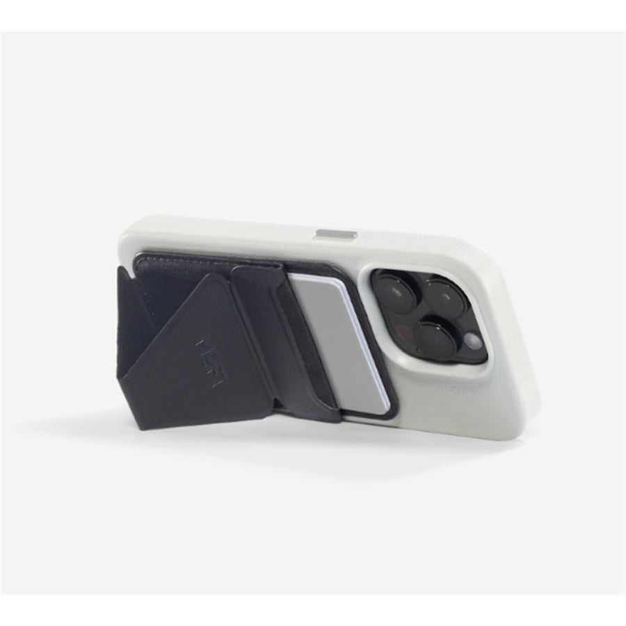 MOFT Snap-On iPhone Stand & Wallet - Jet Black - Slim Magnetic / MagSafe Compatible Card Holder with Adjustable Multi-Angle Phone Stand, MOVAS Vegan Leather, Foldable Design