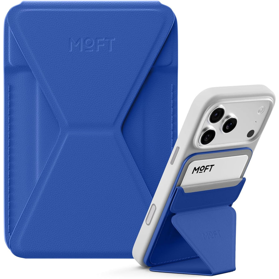 MOFT Snap-On iPhone Stand & Wallet - Sapphire - Slim Magnetic / MagSafe Compatible Card Holder with Adjustable Multi-Angle Phone Stand, MOVAS Vegan Leather, Foldable Design