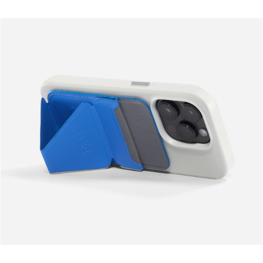 MOFT Snap-On iPhone Stand & Wallet - Sapphire - Slim Magnetic / MagSafe Compatible Card Holder with Adjustable Multi-Angle Phone Stand, MOVAS Vegan Leather, Foldable Design