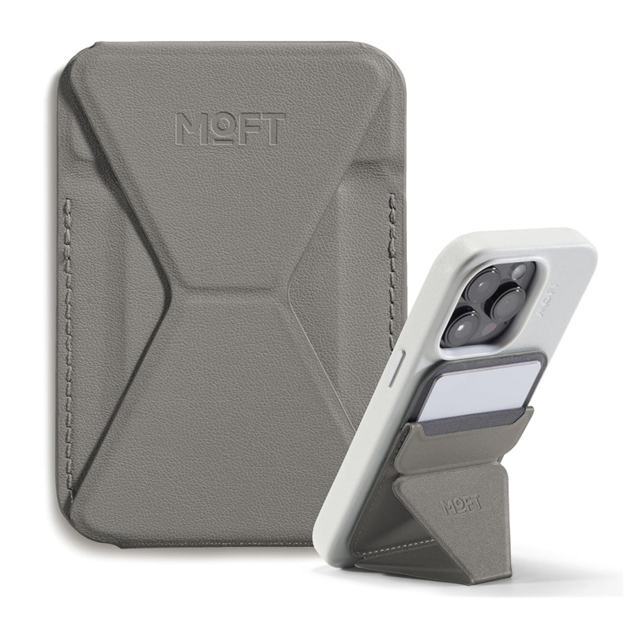 MOFT Snap-On iPhone Stand & Wallet - Taupe - Slim Magnetic / MagSafe Compatible Card Holder with Adjustable Multi-Angle Phone Stand, MOVAS Vegan Leather, Foldable Design
