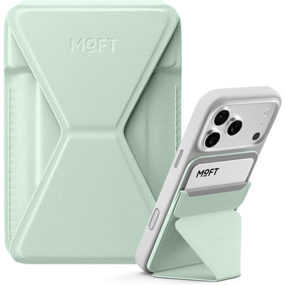 MOFT Snap-On iPhone Stand & Wallet - Peppermint - Slim Magnetic / MagSafe Compatible Card Holder with Adjustable Multi-Angle Phone Stand, MOVAS Vegan Leather, Foldable Design