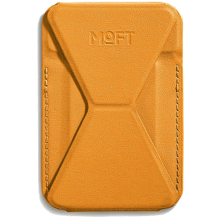 MOFT Snap-On iPhone Stand & Wallet - Orange - Slim Magnetic / MagSafe Compatible Card Holder with Adjustable Multi-Angle Phone Stand, MOVAS Vegan Leather, Foldable Design