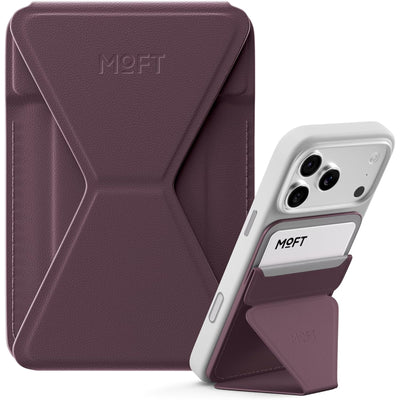 MOFT Snap-On iPhone Stand & Wallet - Blackberry - Slim Magnetic / MagSafe Compatible Card Holder with Adjustable Multi-Angle Phone Stand, MOVAS Vegan Leather, Foldable Design