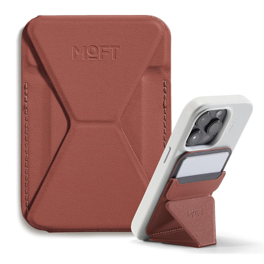 MOFT Snap-On iPhone Stand & Wallet - Sienna Brown - Slim Magnetic / MagSafe Compatible Card Holder with Adjustable Multi-Angle Phone Stand, MOVAS Vegan Leather, Foldable Design
