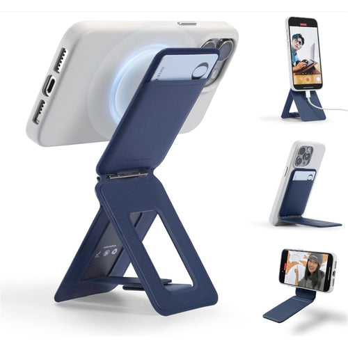 MOFT Snap iPhone Tripod Stand & Wallet - Navy Blue - MagSafe Compatible - 3-in-1 Slim Magnetic Wallet with Foldable Phone Tripod Stand, MOVAS Vegan Leather, Hands-Free Shooting & Viewing