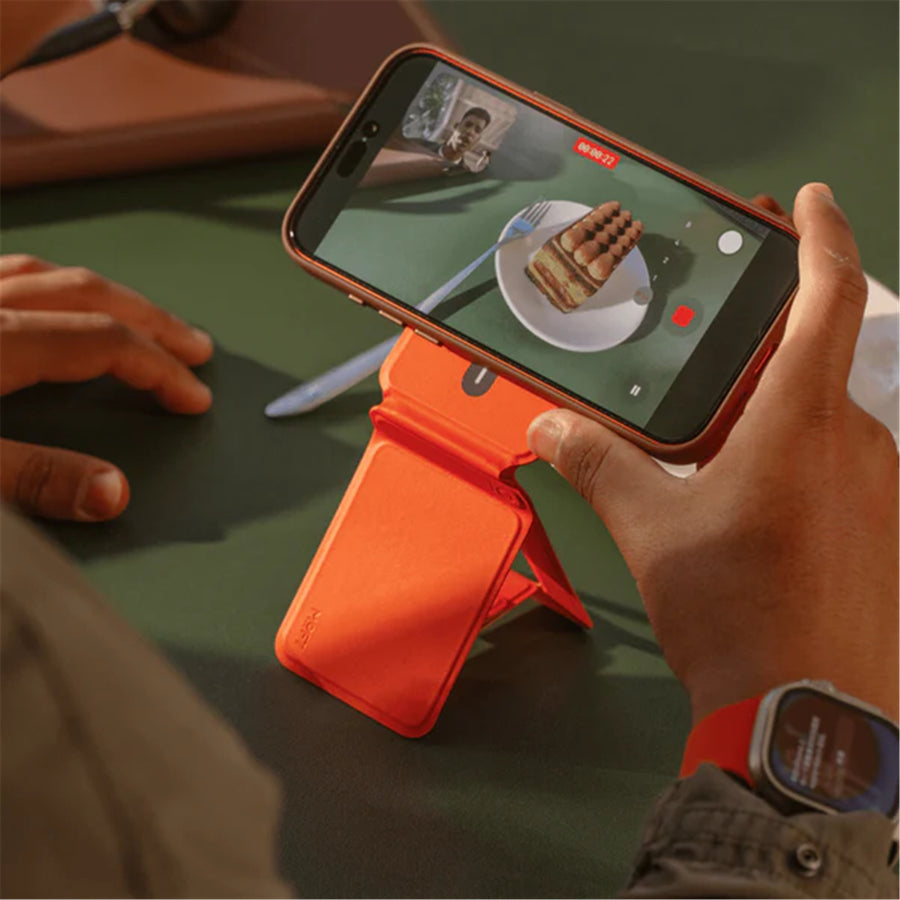 MOFT Snap iPhone Tripod Stand & Wallet - Terracotta - MagSafe Compatible - 3-in-1 Slim Magnetic Wallet with Foldable Phone Tripod Stand, MOVAS Vegan Leather, Hands-Free Shooting & Viewing