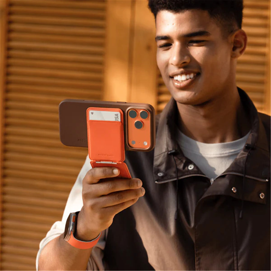 MOFT Snap iPhone Tripod Stand & Wallet - Terracotta - MagSafe Compatible - 3-in-1 Slim Magnetic Wallet with Foldable Phone Tripod Stand, MOVAS Vegan Leather, Hands-Free Shooting & Viewing