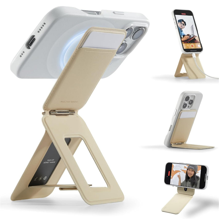 MOFT Snap iPhone Tripod Stand & Wallet - Earthen Beige - MagSafe Compatible - 3-in-1 Slim Magnetic Wallet with Foldable Phone Tripod Stand, MOVAS Vegan Leather, Hands-Free Shooting & Viewing