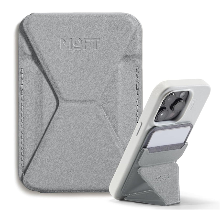 MOFT Snap-On iPhone Stand & Wallet - Cement - Slim Magnetic / MagSafe Compatible Card Holder with Adjustable Multi-Angle Phone Stand, MOVAS Vegan Leather, Foldable Design