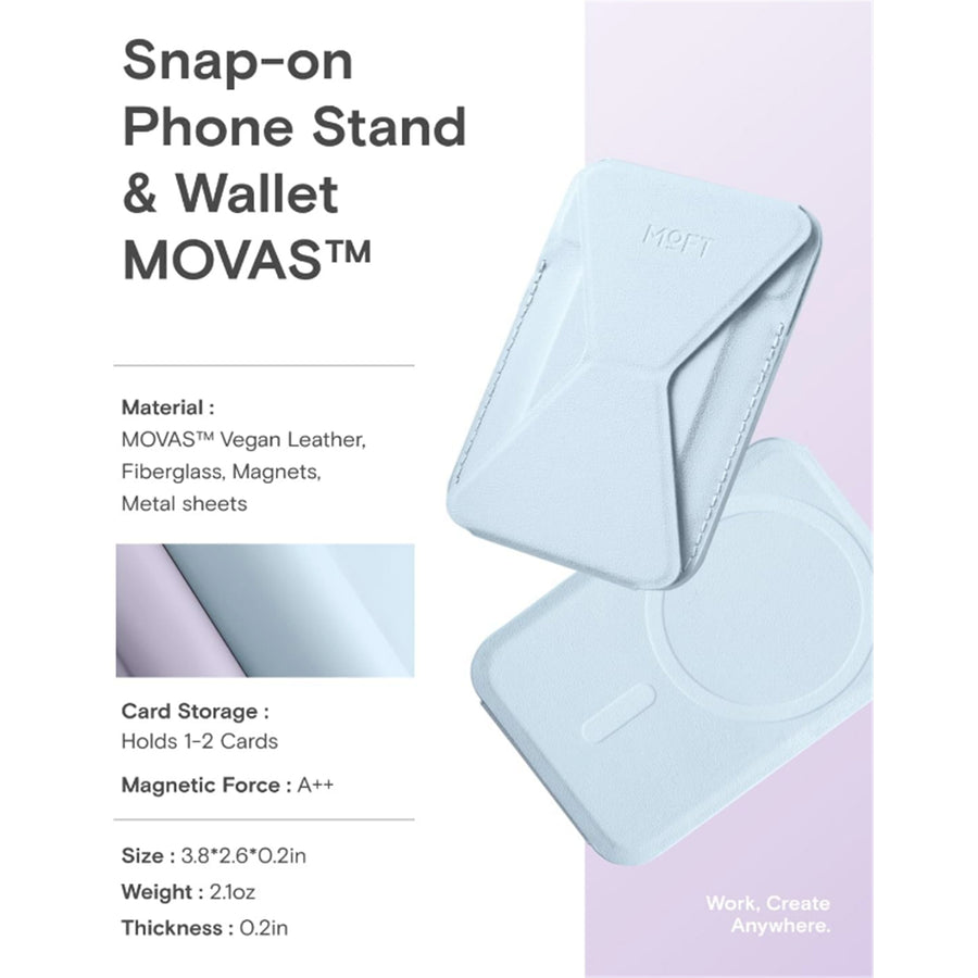 MOFT Snap-On iPhone Stand & Wallet - Soothing Mist - Slim Magnetic / MagSafe Compatible Card Holder with Adjustable Multi-Angle Phone Stand, MOVAS Vegan Leather, Foldable Design