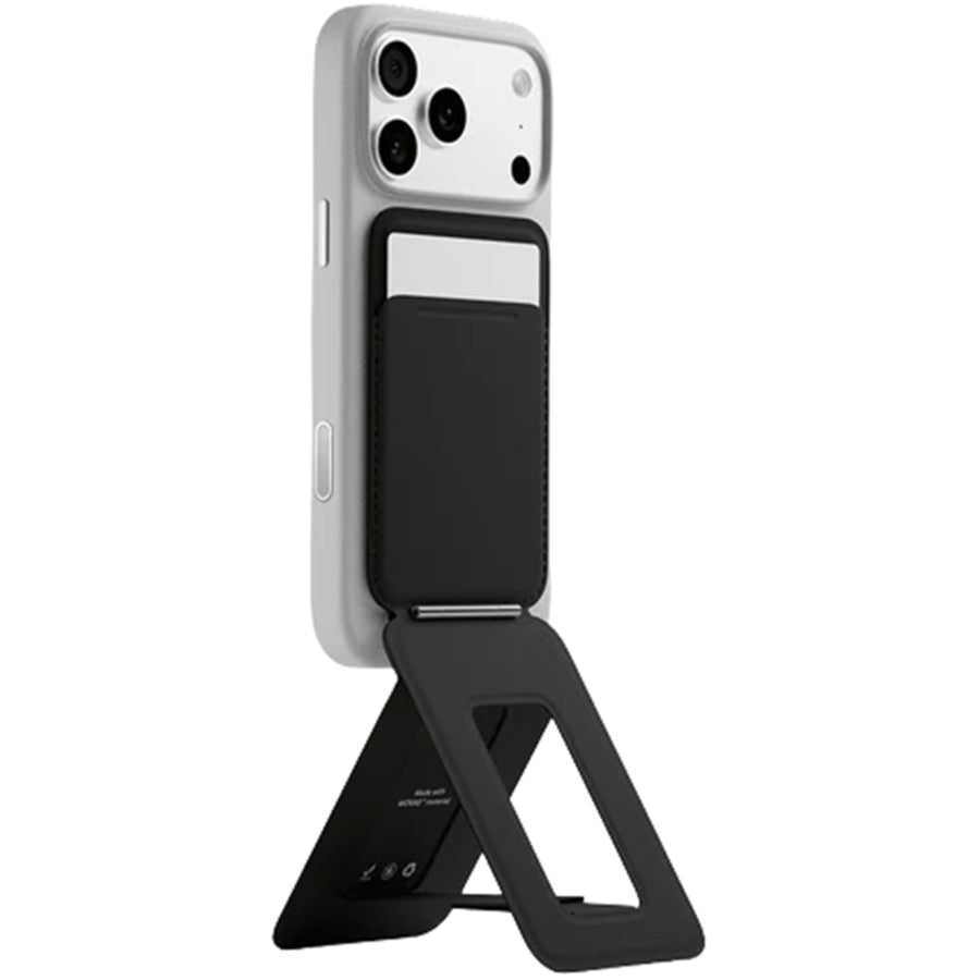 MOFT Snap iPhone Tripod Stand & Wallet - Jet Black - MagSafe Compatible - 3-in-1 Slim Magnetic Wallet with Foldable Phone Tripod Stand, MOVAS Vegan Leather, Hands-Free Shooting & Viewing