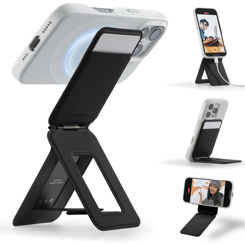 MOFT Snap iPhone Tripod Stand & Wallet - Jet Black - MagSafe Compatible - 3-in-1 Slim Magnetic Wallet with Foldable Phone Tripod Stand, MOVAS Vegan Leather, Hands-Free Shooting & Viewing