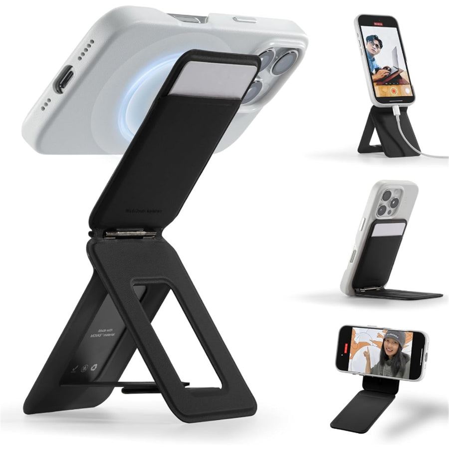 MOFT Snap iPhone Tripod Stand & Wallet - Jet Black - MagSafe Compatible - 3-in-1 Slim Magnetic Wallet with Foldable Phone Tripod Stand, MOVAS Vegan Leather, Hands-Free Shooting & Viewing