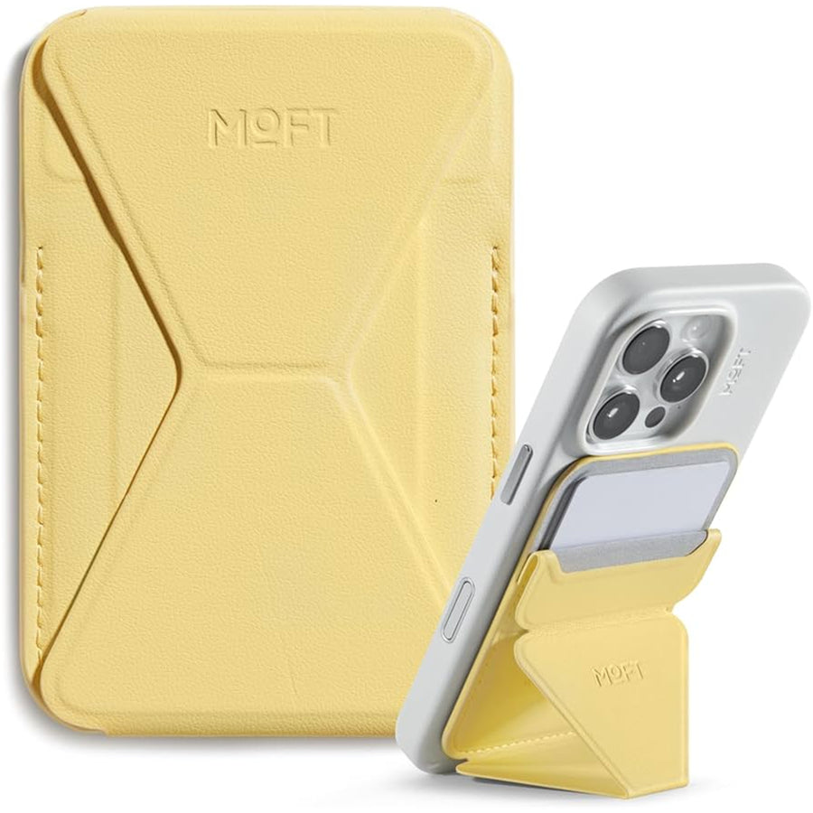MOFT Snap-On iPhone Stand & Wallet - Wonder Yellow - Slim Magnetic / MagSafe Compatible Card Holder with Adjustable Multi-Angle Phone Stand, MOVAS Vegan Leather, Foldable Design