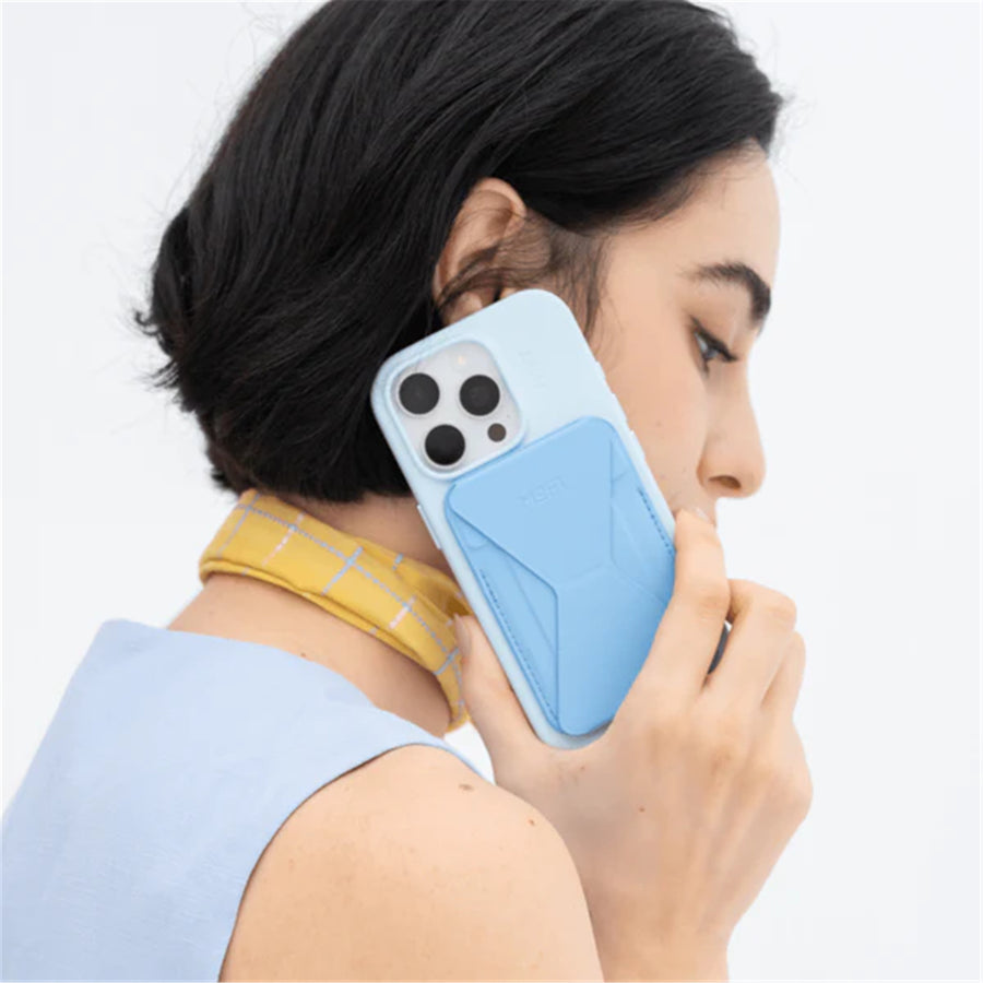 MOFT Snap-On iPhone Stand & Wallet - Field Blue - Slim Magnetic / MagSafe Compatible Card Holder with Adjustable Multi-Angle Phone Stand, MOVAS Vegan Leather, Foldable Design