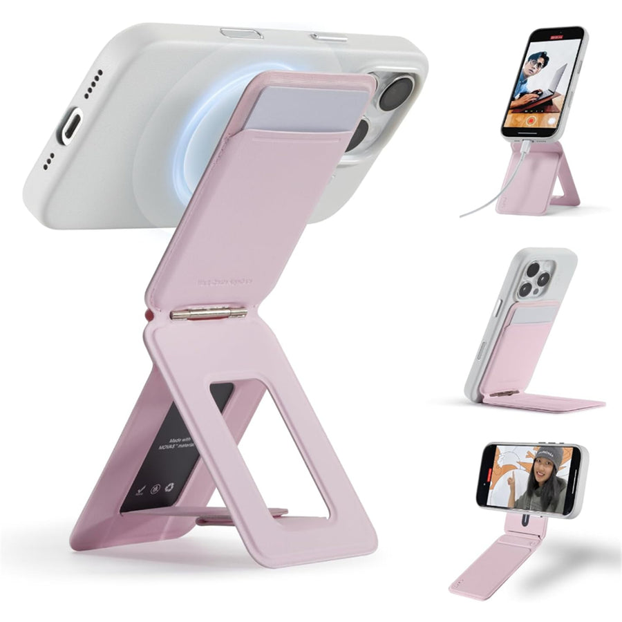 MOFT Snap iPhone Tripod Stand & Wallet - Blush - MagSafe Compatible - 3-in-1 Slim Magnetic Wallet with Foldable Phone Tripod Stand, MOVAS Vegan Leather, Hands-Free Shooting & Viewing