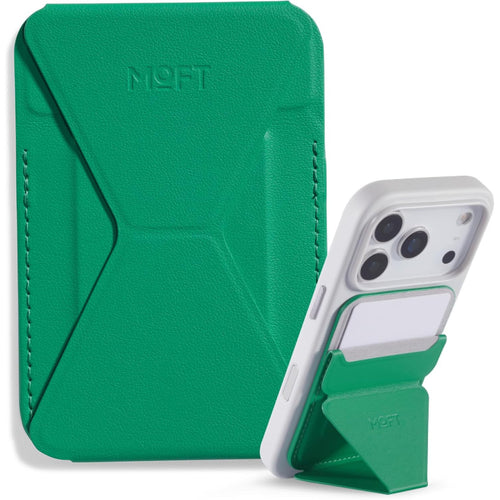 MOFT Snap-On iPhone Stand & Wallet - Oz Green - Slim Magnetic / MagSafe Compatible Card Holder with Adjustable Multi-Angle Phone Stand, MOVAS Vegan Leather, Foldable Design