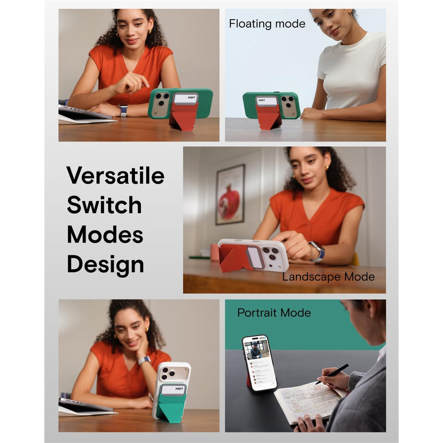 MOFT Snap-On iPhone Stand & Wallet - Oz Green - Slim Magnetic / MagSafe Compatible Card Holder with Adjustable Multi-Angle Phone Stand, MOVAS Vegan Leather, Foldable Design