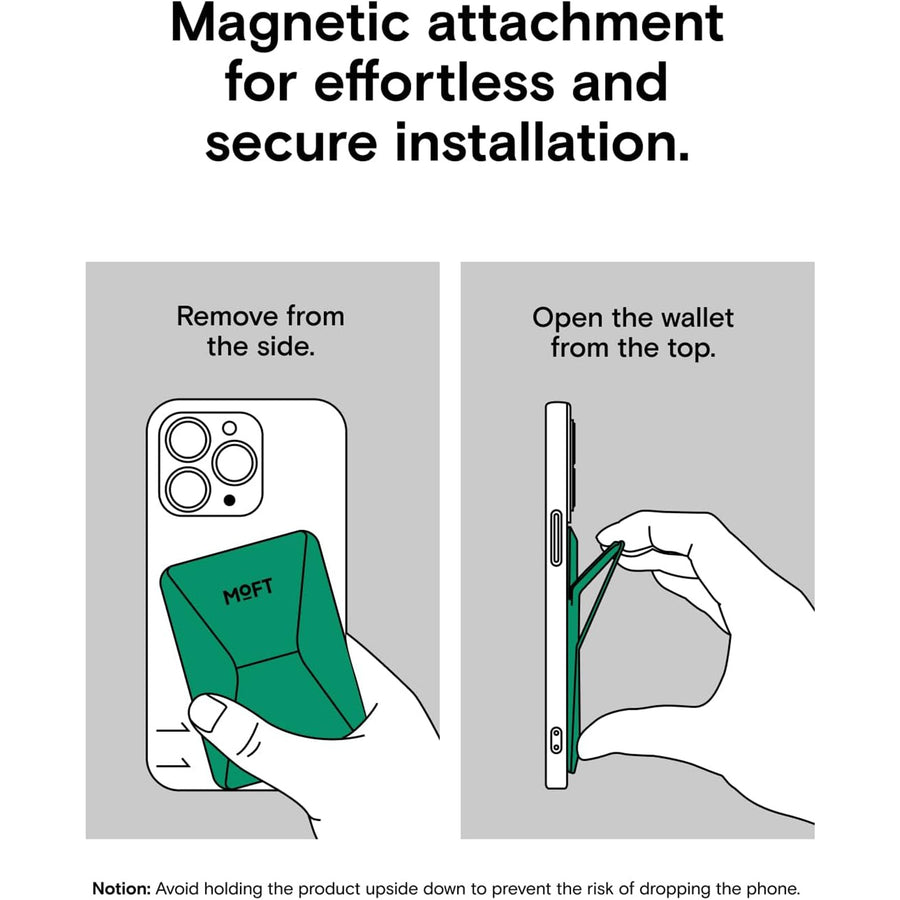 MOFT Snap-On iPhone Stand & Wallet - Oz Green - Slim Magnetic / MagSafe Compatible Card Holder with Adjustable Multi-Angle Phone Stand, MOVAS Vegan Leather, Foldable Design