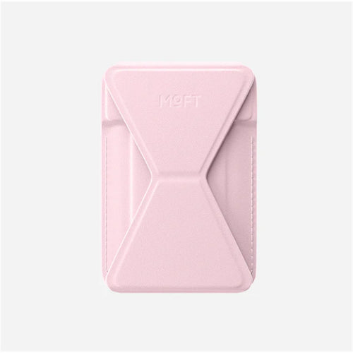 MOFT Snap-On iPhone Stand & Wallet - Light Pink - Slim Magnetic / MagSafe Compatible Card Holder with Adjustable Multi-Angle Phone Stand, MOVAS Vegan Leather, Foldable Design