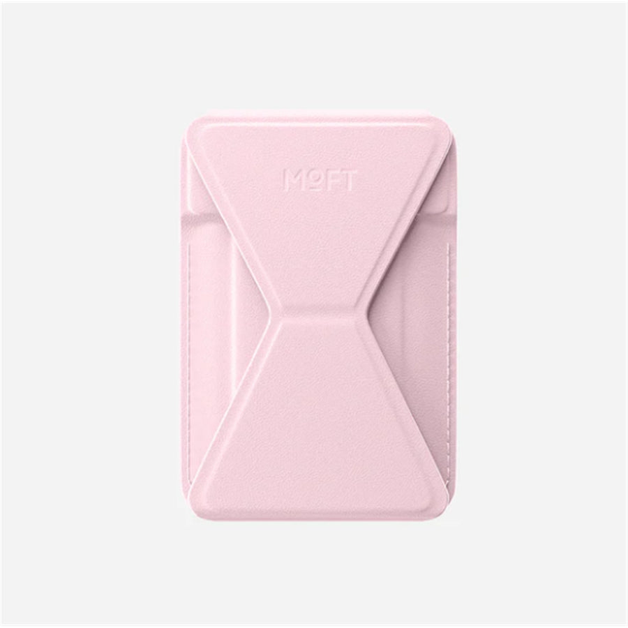 MOFT Snap-On iPhone Stand & Wallet - Light Pink - Slim Magnetic / MagSafe Compatible Card Holder with Adjustable Multi-Angle Phone Stand, MOVAS Vegan Leather, Foldable Design